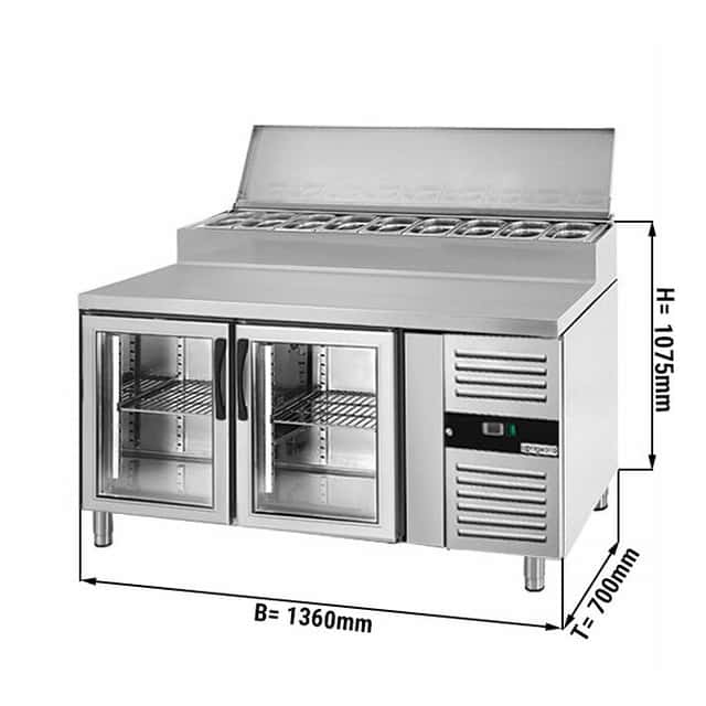 Zubereitungstisch PREMIUM - 1360mm - 7x GN 1/3 - 2 Glastüren