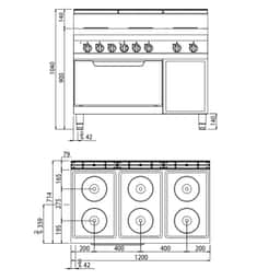 Elektroherd - 15,6 kW - 6 Platten Rund - inkl. Elektroofen Statisch - 7,5 kW