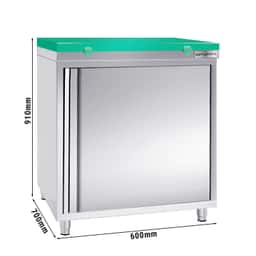 Stainless steel work cabinet PREMIUM - 600x700mm - with hinged door without backsplash incl. cutting plate