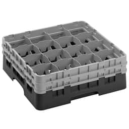 CAMBRO | CAMRACK® - Koš na sklo 1/1 se 2 nástavci - 500x500mm - 16 přihrádek - černý