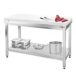 Worktable PREMIUM stainless steel - 1400x700mm - with undershelf without backsplash incl. cutting plate