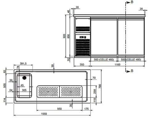 Biertheke Premium PLUS - 1550x700mm - 2 Glastüren