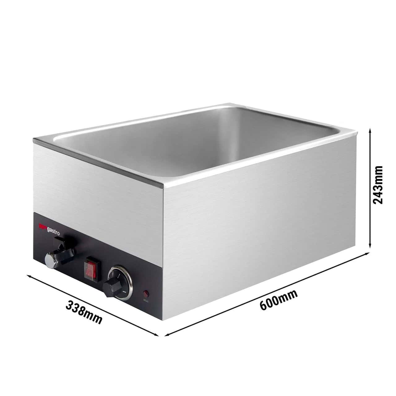 Elektro Bain-Marie - 1,2 kW - für GN 1/1 mit 150mm Höhe - mit Ablasshahn