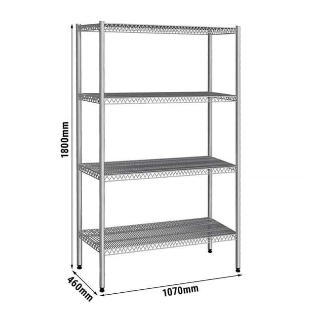 Edelstahlregal - 1070x460mm - mit 4 Drahtböden (FEST)