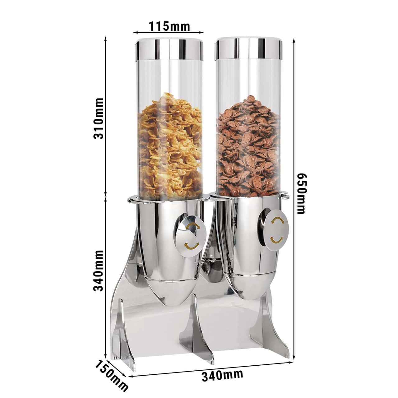 Müsli & Cornflakesspender - doppelt -Ø 115mm - Chrom - Drehausgabe