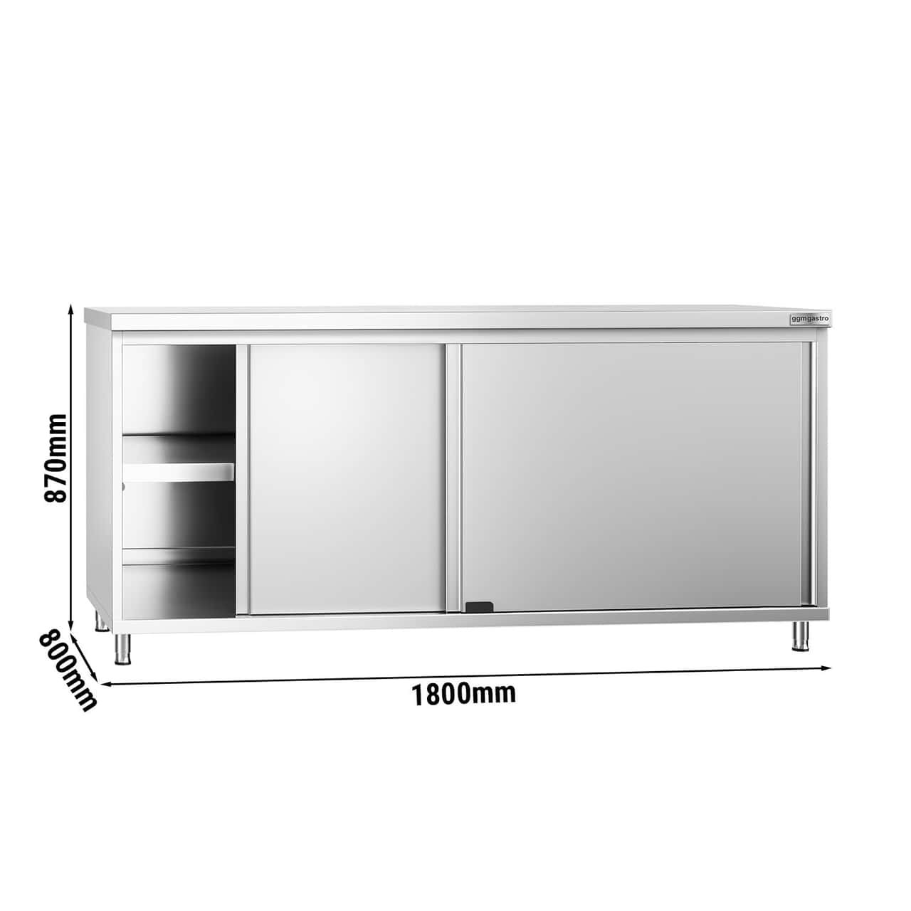 Edelstahl Arbeitsschrank PREMIUM - 1800x800mm - mit Schiebetür ohne Aufkantung