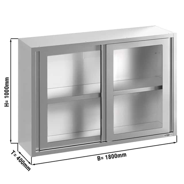 Edelstahl Wandhängeschrank - 1800x400mm - mit Glasschiebetür - 1000mm hoch