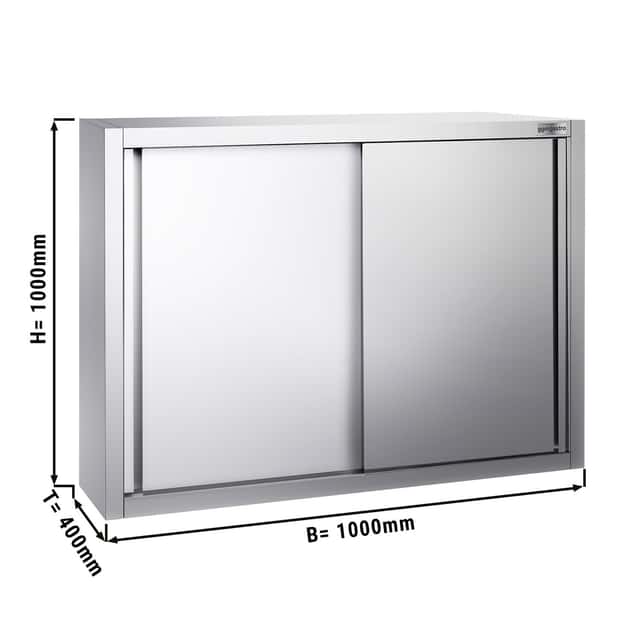 Edelstahl Wandhängeschrank PREMIUM - 1000x400mm - mit Schiebetür - 1000mm hoch