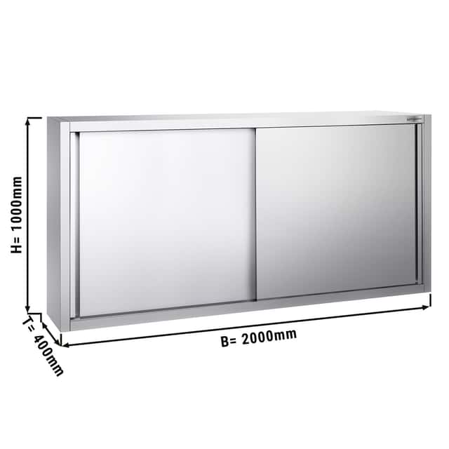 Edelstahl Wandhängeschrank PREMIUM - 2000x400mm - mit Schiebetür - 1000mm hoch