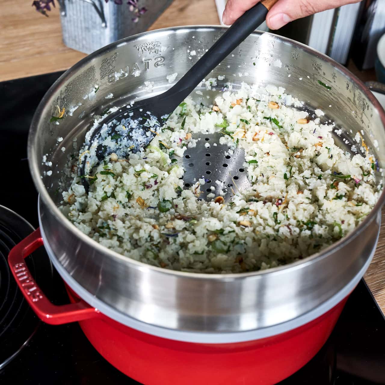 STAUB | LA COCOTTE - Cocotte mit Dämpfeinsatz - Ø 260mm - Gusseisen - Kirsch-Rot