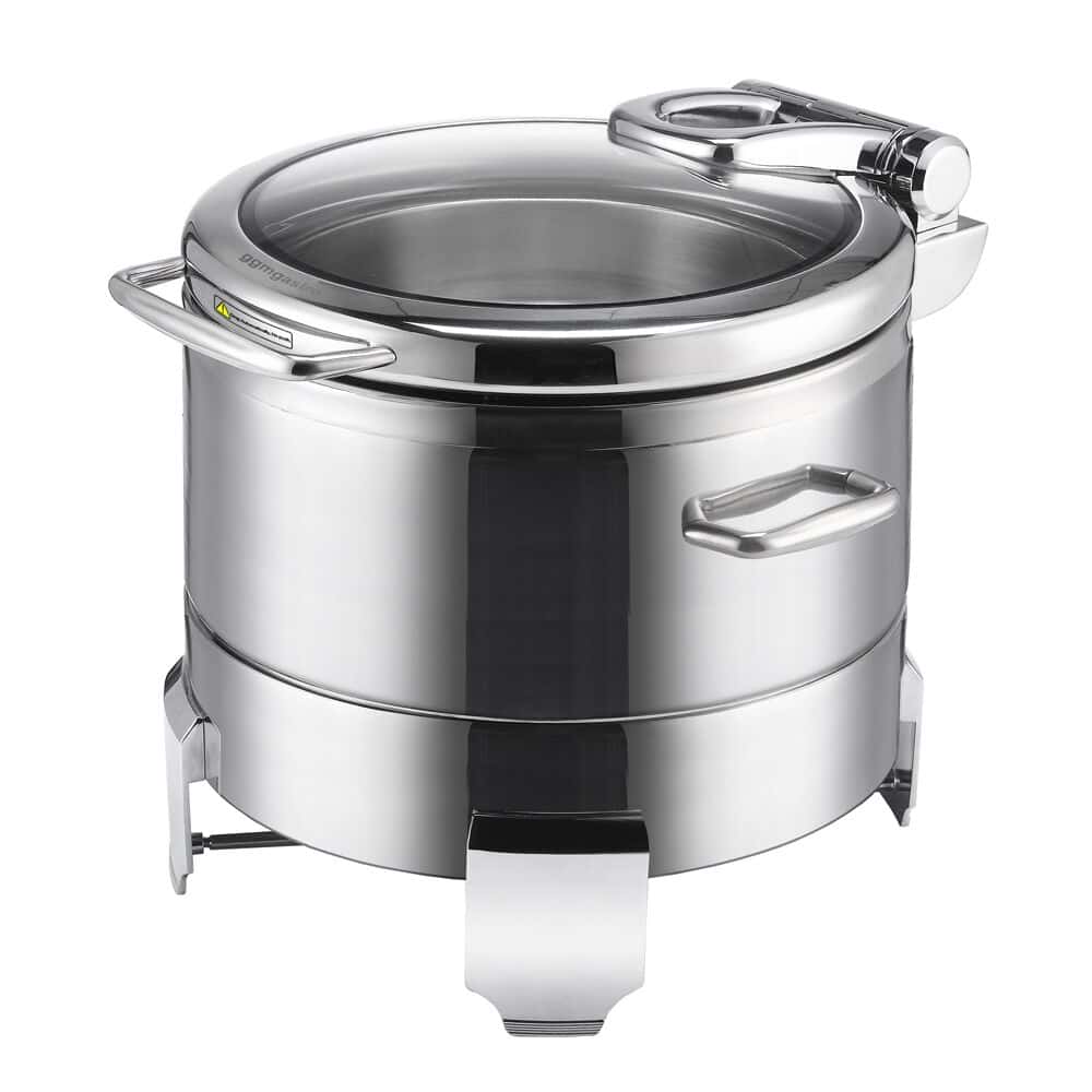 Edelstahl Chafing Dish - 8,9 Liter - Rund - mit Soft-Close-Glasdeckel