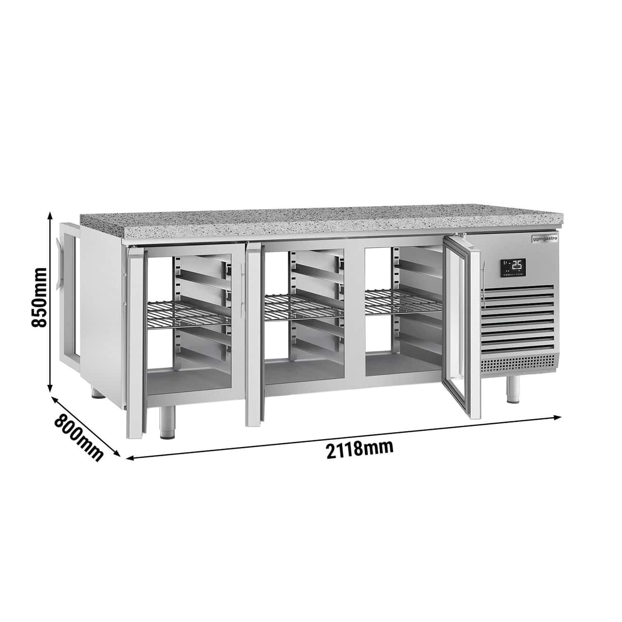 Bäckereikühltisch Premium PLUS - 2185x800mm - mit Durchreiche & Granitarbeitsplatte