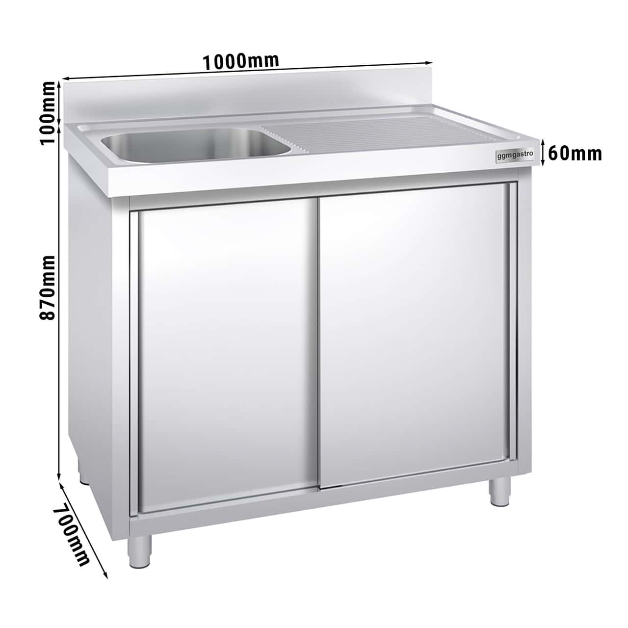 Spülschrank PREMIUM - 1000x700mm - mit 1 Becken links