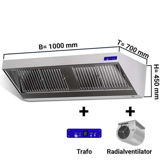 Wandhaube - 1000mm - mit Motor, Regler, Filter & Lampe