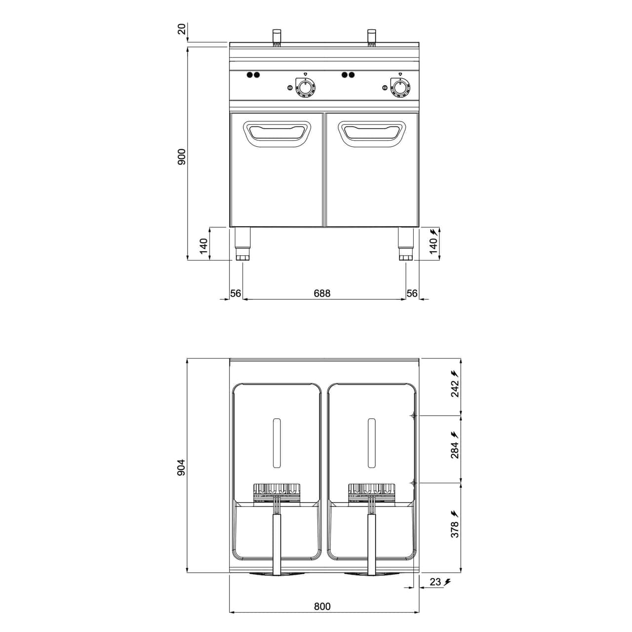 Elektrická dvojitá fritéza - 22+22L - 44 kW