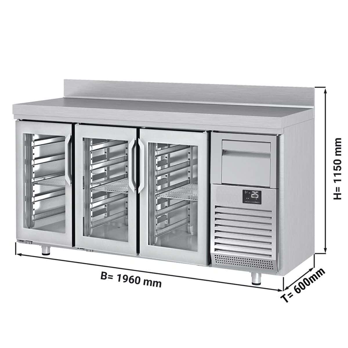 Bar- & Getränkekühltisch Premium PLUS - 1960x600mm - mit 3 Glastüren, Aufkantung & Ausklopfer für Kaffee