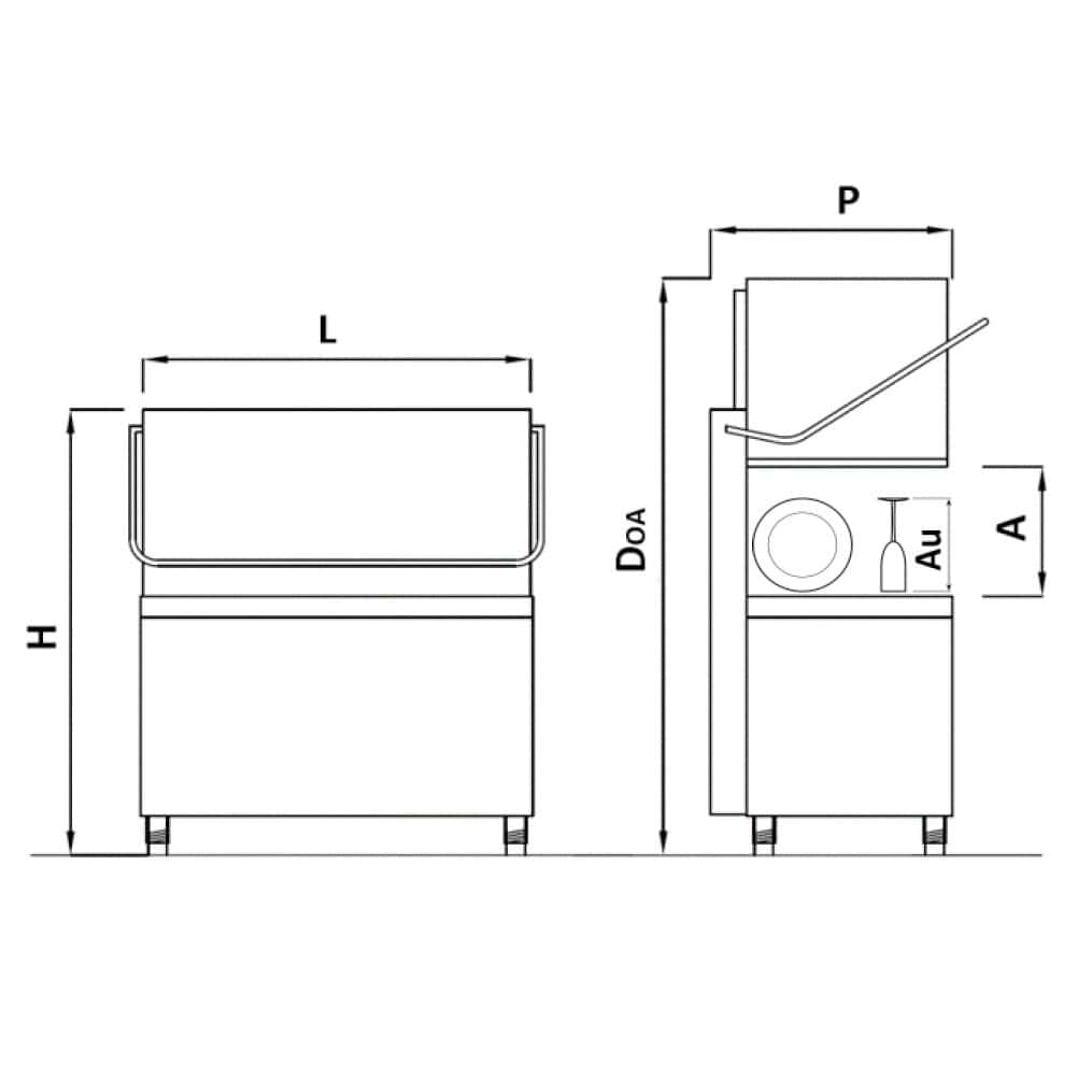 Doppelwandige Doppelkorb-Durchschubspülmaschine - Digital - 22,2 kW - inkl. Entkalker - mit Reiniger-, Klarspüler- & Laugenpumpe