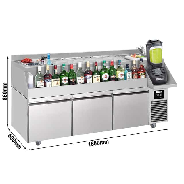 Bar- & Getränkekühltisch - 1600x600mm - 235 Liter - mit 3 Schubladen & Ablagen