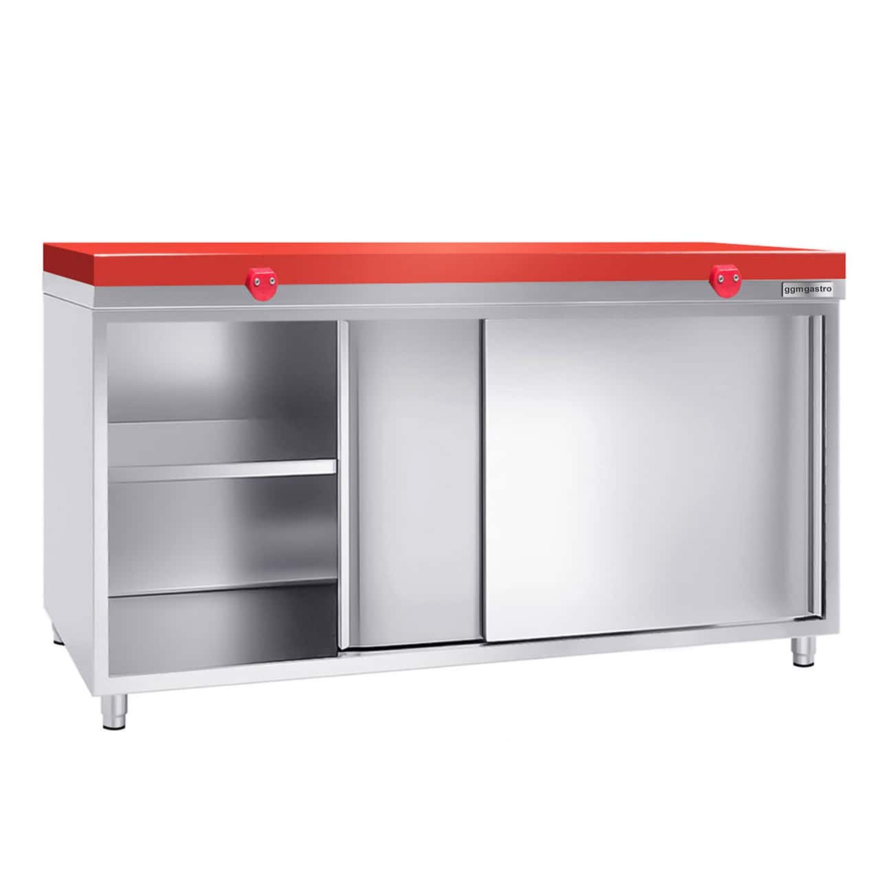 Stainless steel work cabinet PREMIUM - 1600x700mm - with sliding door without backsplash incl. cutting plate