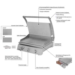 ROBAND | Kontaktgrill | Hamburger Grill - 3,1 kW - oben & unten glatt - Grillfläche: 500x275mm