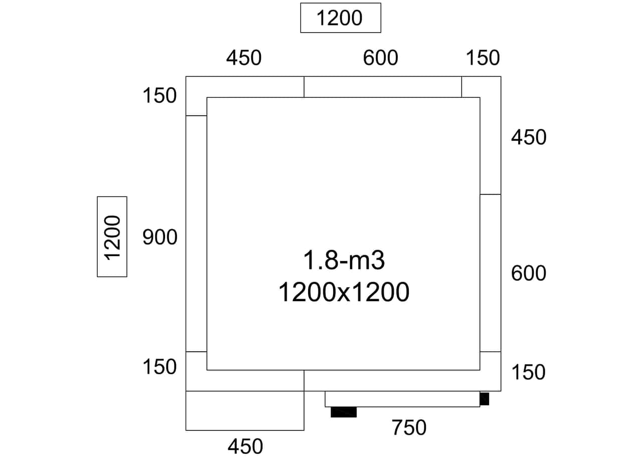 Edelstahl Kühlzelle - 1200x1200mm - 1,8m³