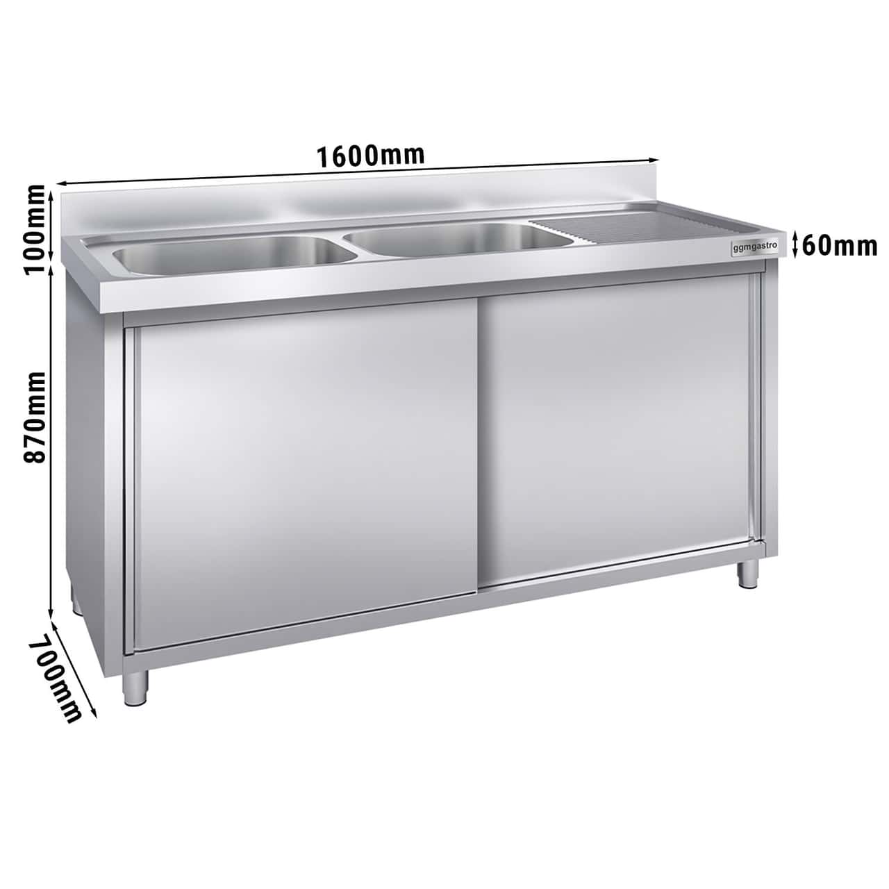 Spülschrank PREMIUM - 1600x700mm - mit 2 Becken links