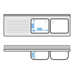 Spülmaschinen-Spülschrank - 1800x600mm - mit 2 Becken rechts