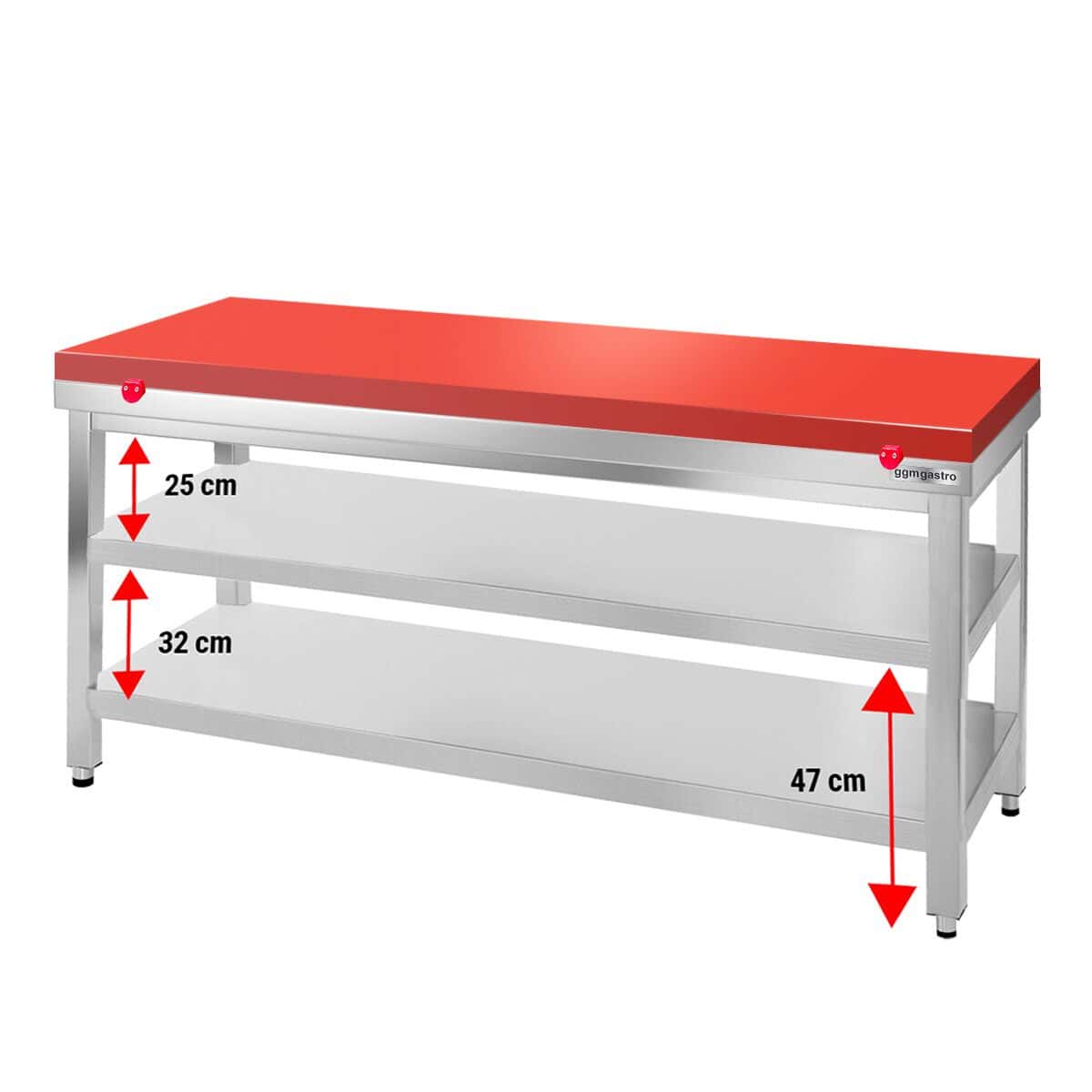 Edelstahl Arbeitstisch PREMIUM - 1800x800mm - mit Grundboden ohne Aufkantung inkl. Schneideplatte