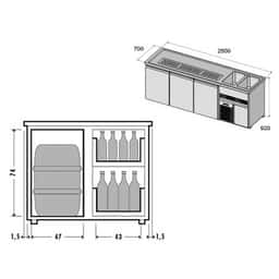 Biertheke Premium PLUS - 2500x700mm - 1 Tür & 4 Schubladen