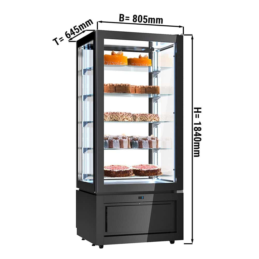 Panoramavitrine - 457 Liter - 800mm - 5 Ablagen - Schwarz