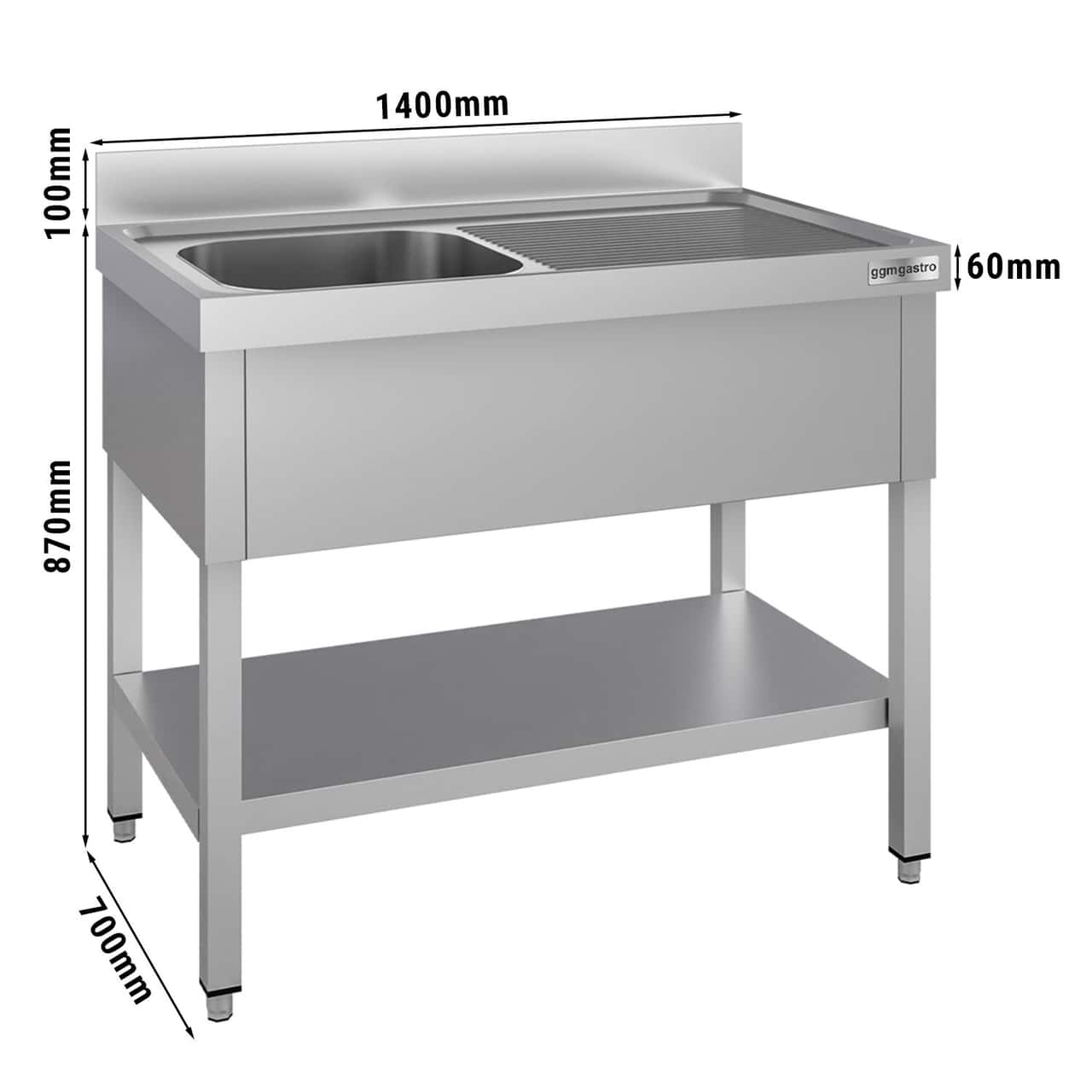 Spültisch ECO - 1400x700mm - mit Grundboden & 1 Becken links