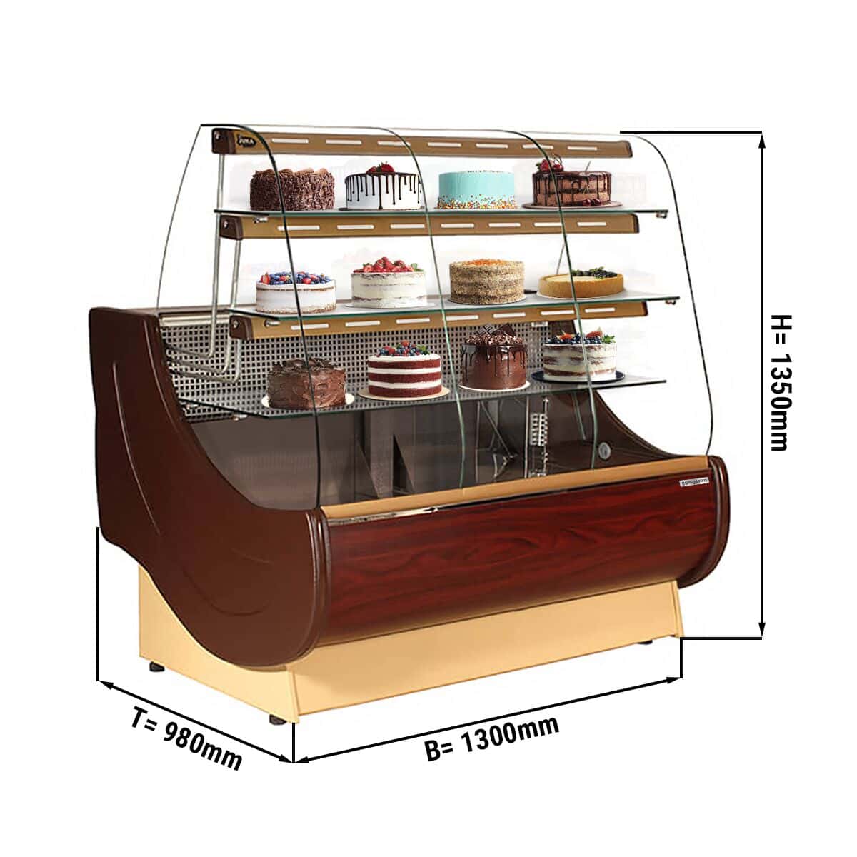 Kuchentheke - 1300mm - mit Beleuchtung, 3 Ablagen & Tortenauszüge