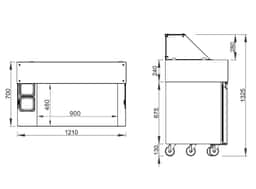 Zubereitungstisch - 1210mm - für 9x GN 1/6 - 2 Türen