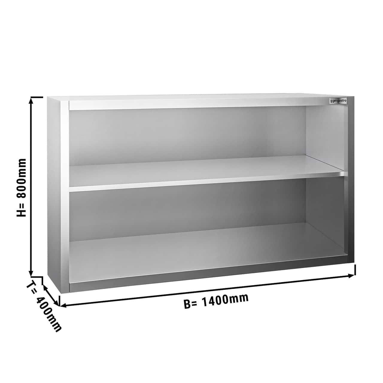 Edelstahl Wandhängeschrank PREMIUM - 1400x400mm - ohne Schiebetür - 800mm hoch