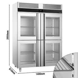 Kühlschrank Edelstahl PREMIUM - GN 2/1 - 1400 Liter - mit 4 Glashalbtüren