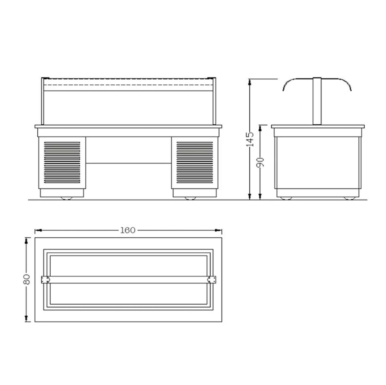 Buffettheke kalt DUBLIN - 1600mm - mit Kühlwanne & Rollen - für 4x GN 1/1