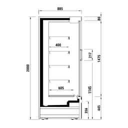 Wandkühlregal - 1020mm - 602 Liter - mit LED-Beleuchtung, isolierten Glastüren & 4 Ablagen