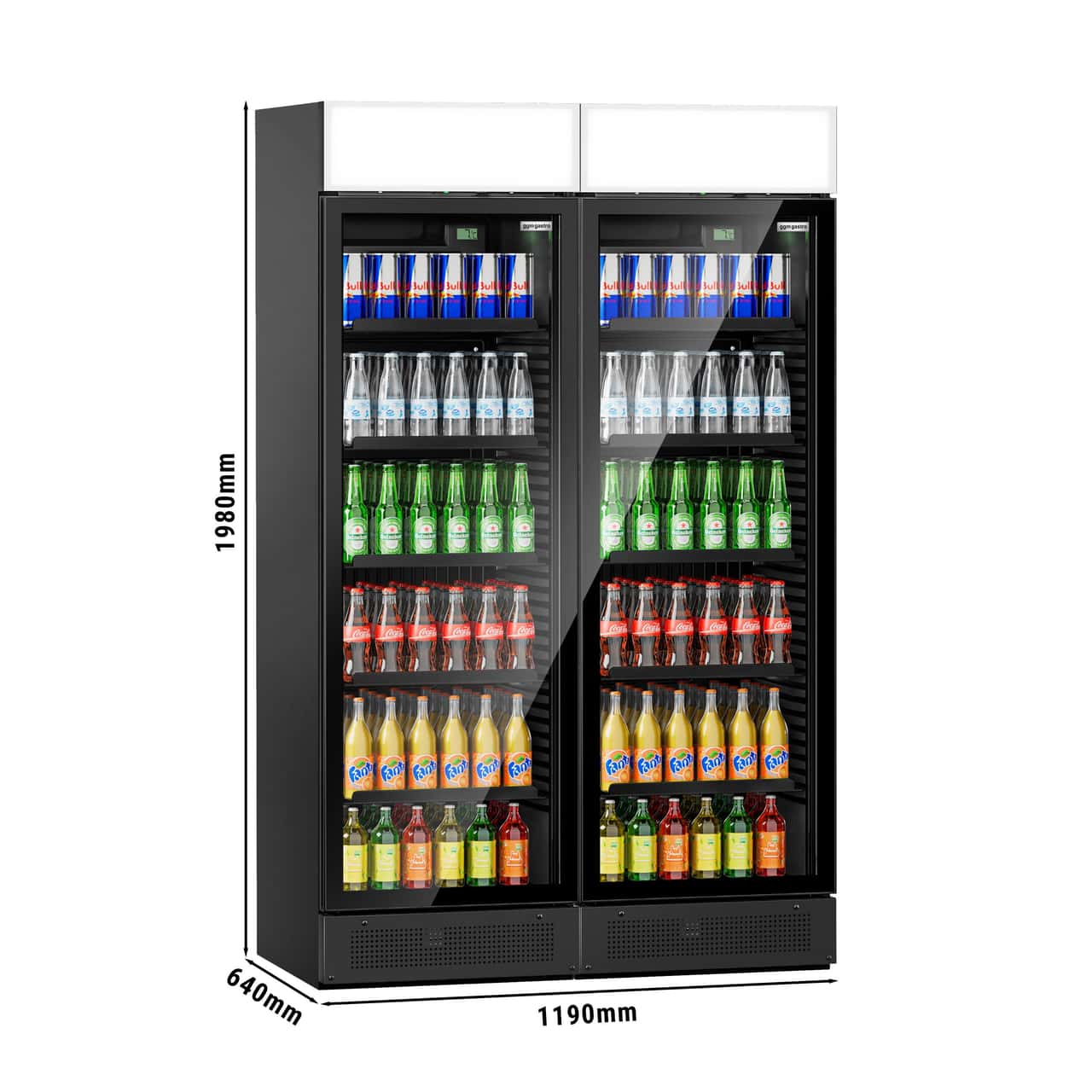 (2 Stück) Getränkekühlschrank - 690 Liter - rahmenloses Design - 2 Glastüren & Werbedisplay