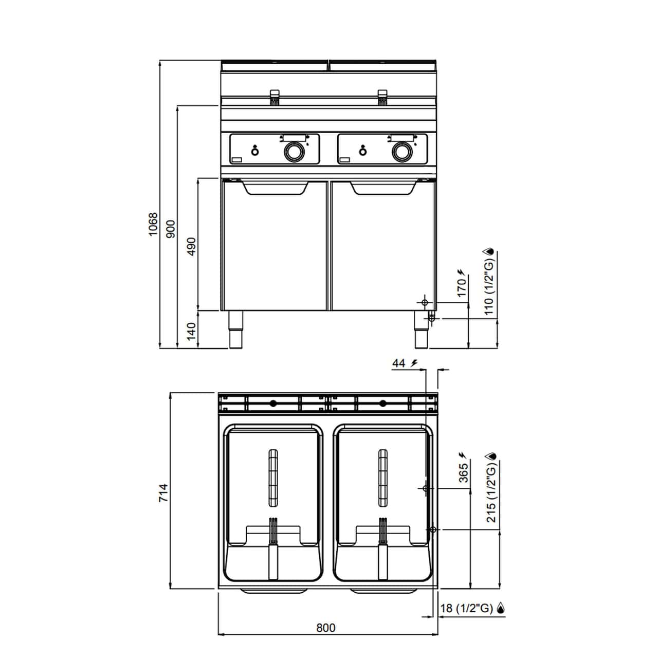 Gas Doppelfritteuse - 18+18 Liter - 28 kW - Elektronische Steuerung