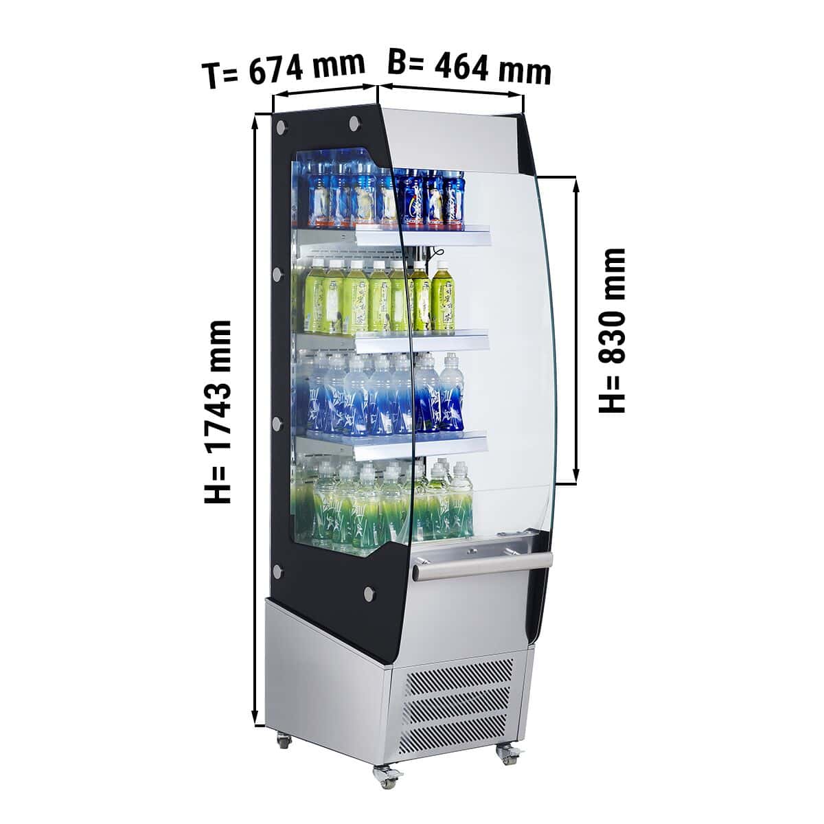 Wandkühlregal - 464mm - 220 Liter - mit LED-Beleuchtung & 3 Ablagen