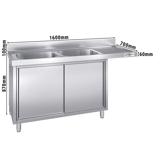 Spülmaschinen-Spülschrank - 1600x700mm - mit 2 Becken links