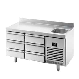 Refrigerated counter Premium PLUS - 1468x600mm - with 1 sink, 6 drawers & backsplash