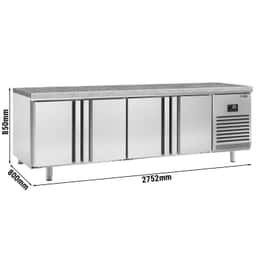 Bäckereikühltisch Premium PLUS - 2752x800mm - 4 Türen & Granitarbeitsplatte