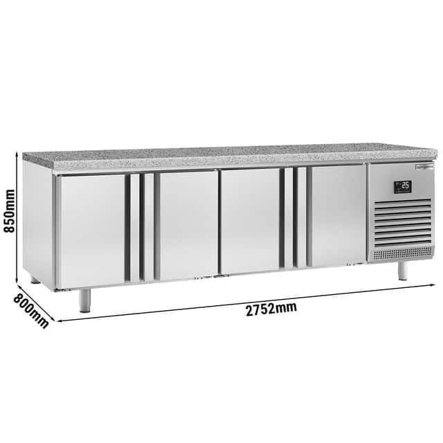 Bäckereikühltisch Premium PLUS - 2752x800mm - 4 Türen & Granitarbeitsplatte