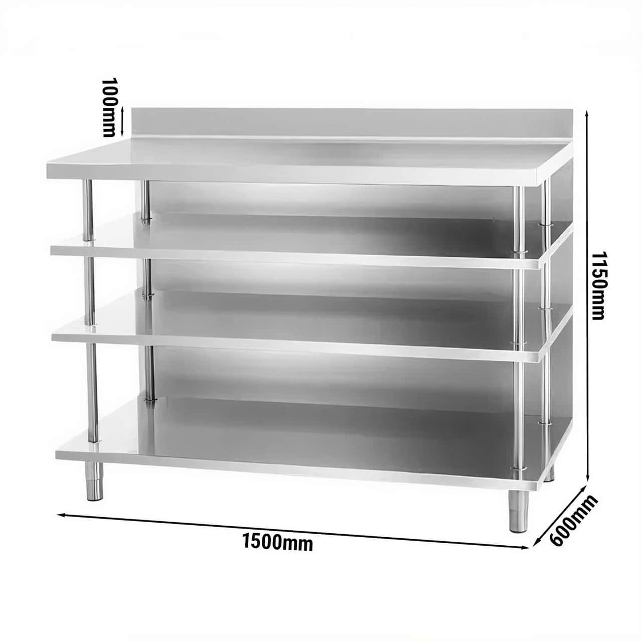 Edelstahl Bar-Arbeitstisch mit 4 Ablagen 1500x600