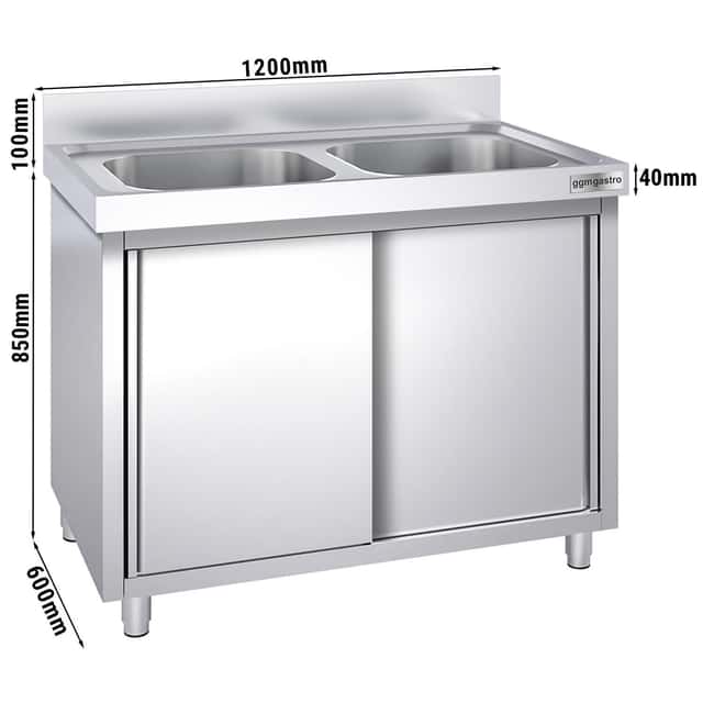 Spülschrank PREMIUM - 1200x600mm - mit 2 Becken mittig