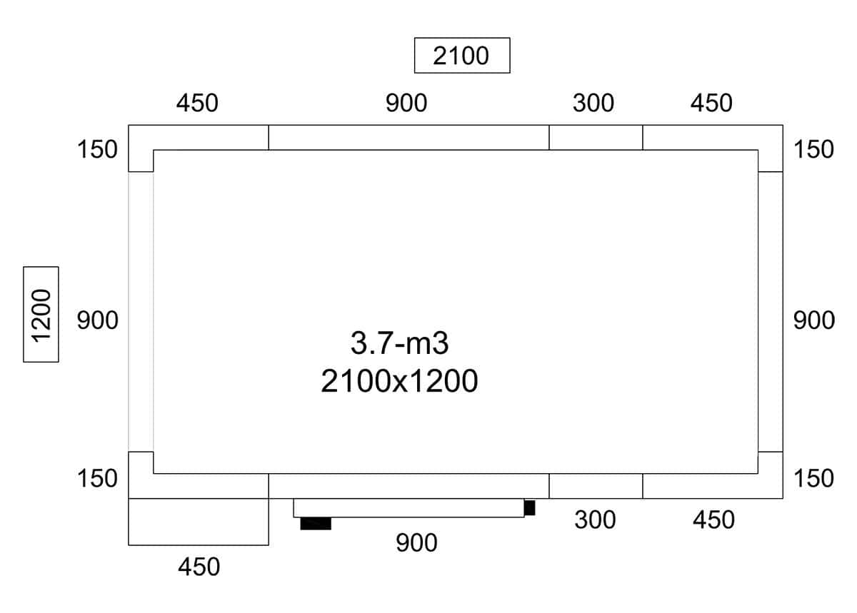 Edelstahl Kühlzelle - 2100x1200mm - 3,7m³