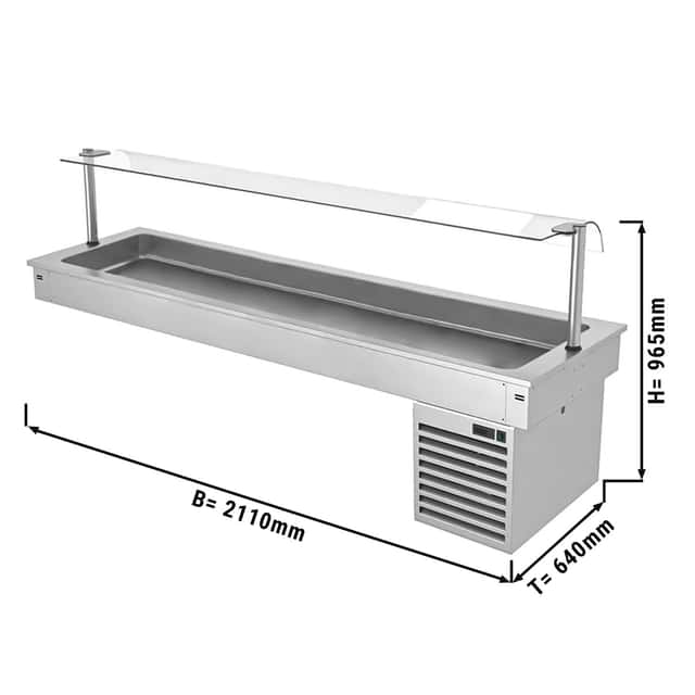 Einbau Kühlwanne - 2,1m - +2 ~ +8 °C - 6x GN 1/1 - mit Glas-Hustenschutz