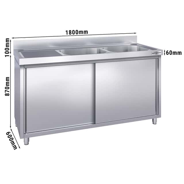 Spülschrank PREMIUM - 1800x600mm - mit 2 Becken rechts