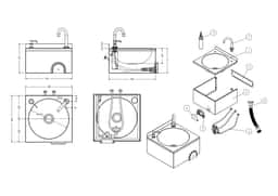 Handwaschbecken - Edelstahl - mit Mischbatterie (Kalt- & Warmwasseranschluss) & Seifenspender